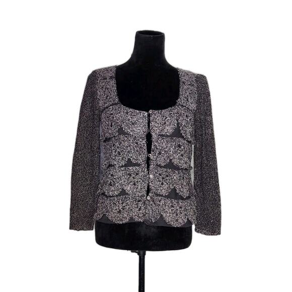 Free People Silk Blend Gray Knit Crochet Cardigan Size M Boho Fairy Whimsy - Picture 1 of 8